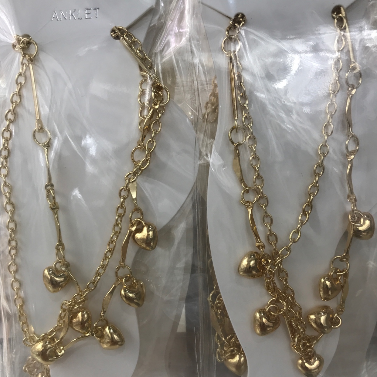 极简个性双层圆珠脚链kc金脚饰韩版潮流女款桃心脚链饰品