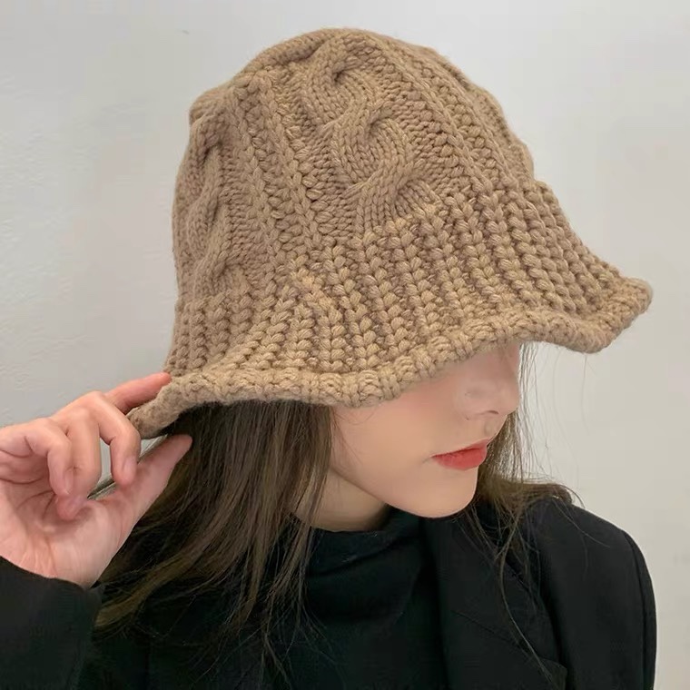 Autumn And Winter Korean Knitted Hat Female Twist Fisherman Hat Warm Woolen Hat Fashion Basin Hat