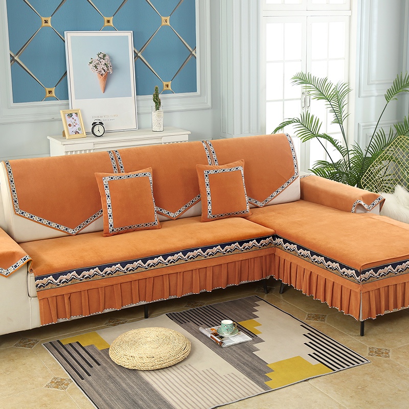 海纳百川菊黄色雪尼尔加厚款衍棉清新柔软质地温和多色家用型沙发垫详情图5