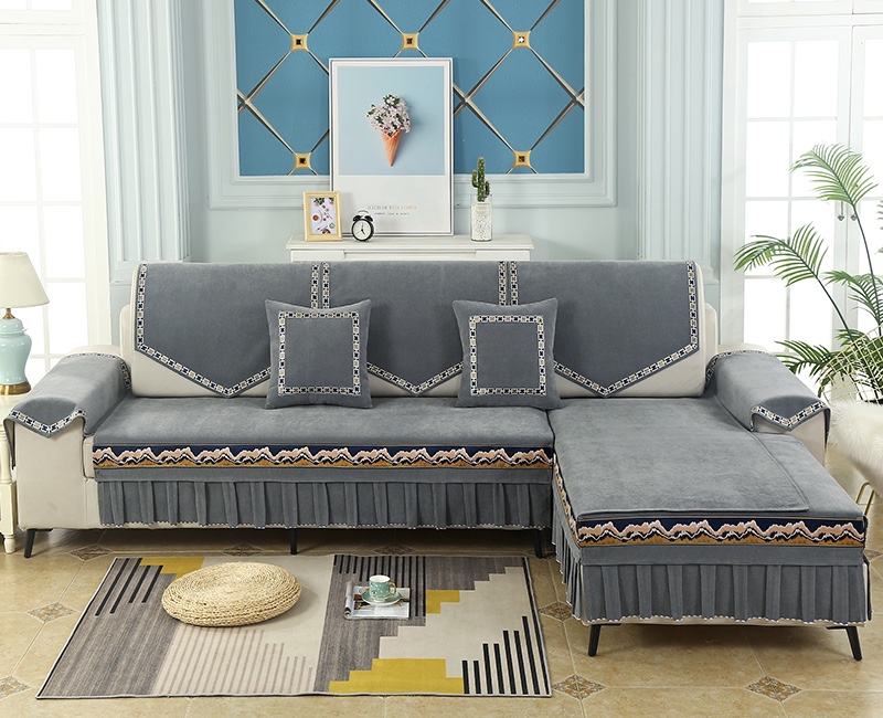海纳百川菊灰色雪尼尔加厚款衍棉清新柔软质地温和多色家用型沙发垫白底实物图