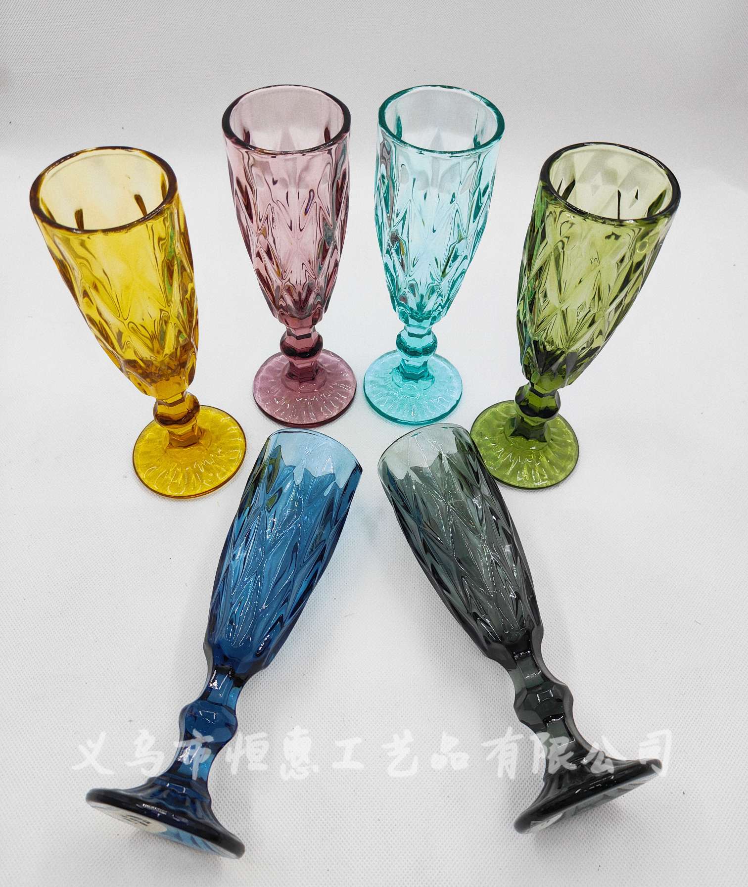 Factory direct sales of retro colored embossed champagne cups, creative juice cups, glass highball cups, and household colored glass cups detail image 9