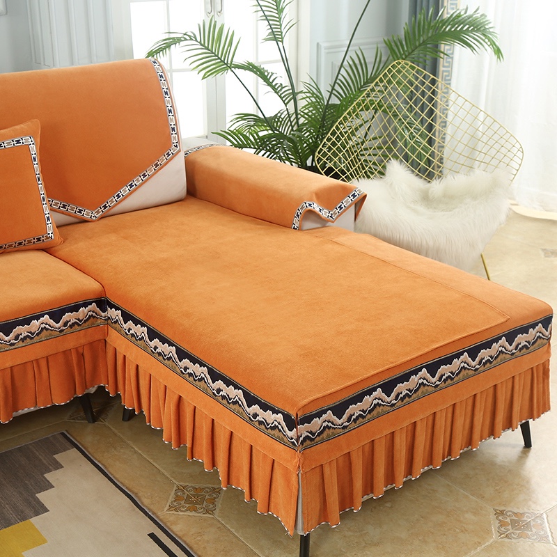 海纳百川菊黄色雪尼尔加厚款衍棉清新柔软质地温和多色家用型沙发垫详情图4