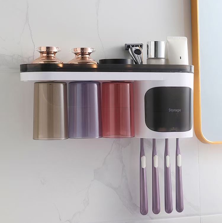 Multi-functional toothbrush holder wall-mounted