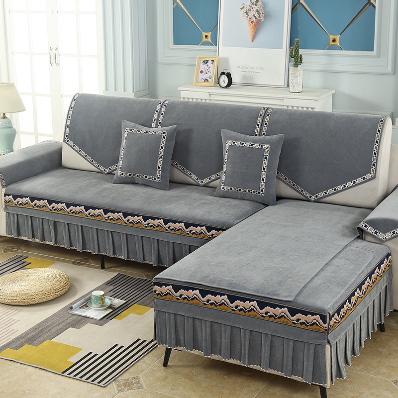 海纳百川菊灰色雪尼尔加厚款衍棉清新柔软质地温和多色家用型沙发垫详情图3