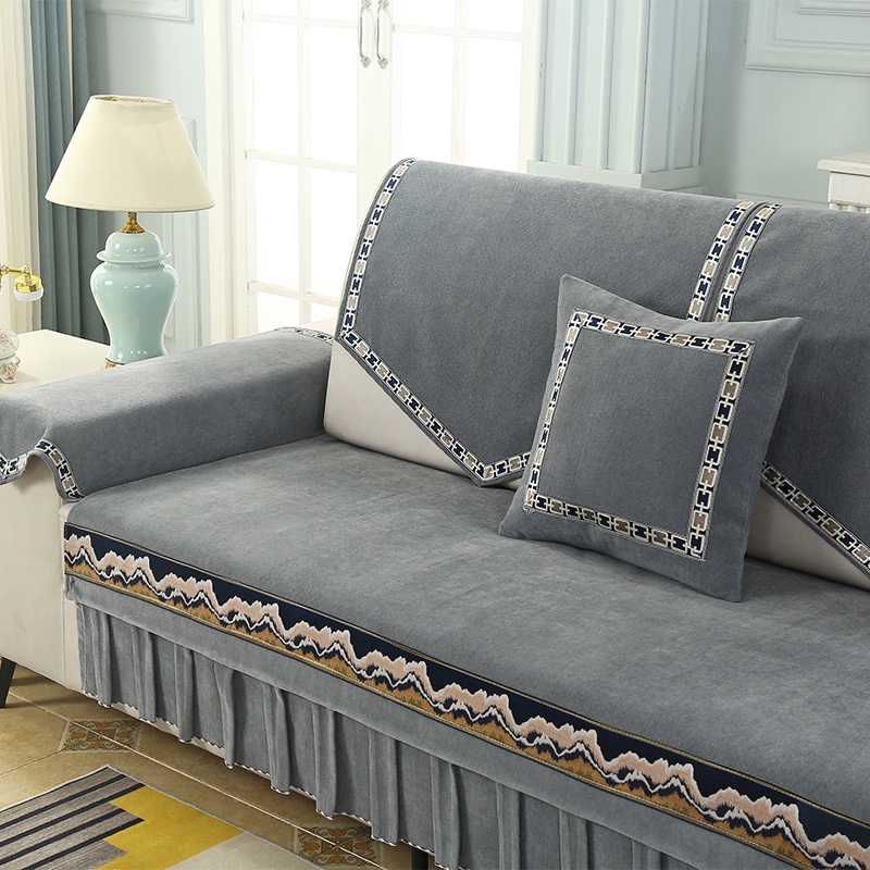 海纳百川菊灰色雪尼尔加厚款衍棉清新柔软质地温和多色家用型沙发垫详情图4