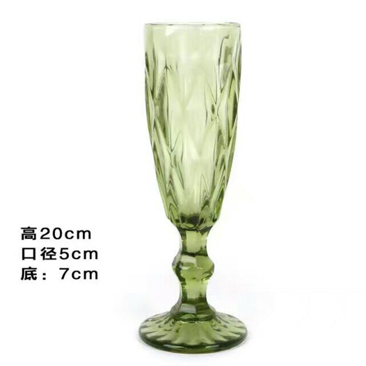 Factory direct sales of retro colored embossed champagne cups, creative juice cups, glass highball cups, and household colored glass cups detail image 5