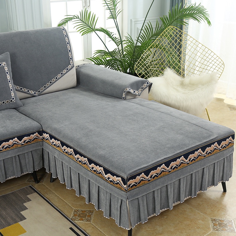 海纳百川菊灰色雪尼尔加厚款衍棉清新柔软质地温和多色家用型沙发垫详情图7