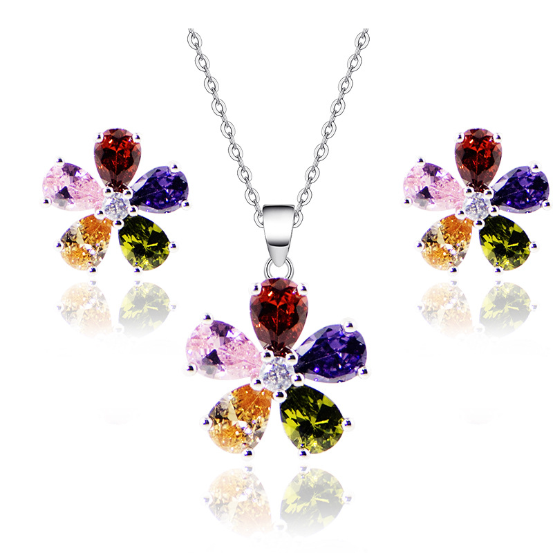 Korean version of simple and beautiful flower ladies small set manufacturers direct supply quality AAA zircon set female