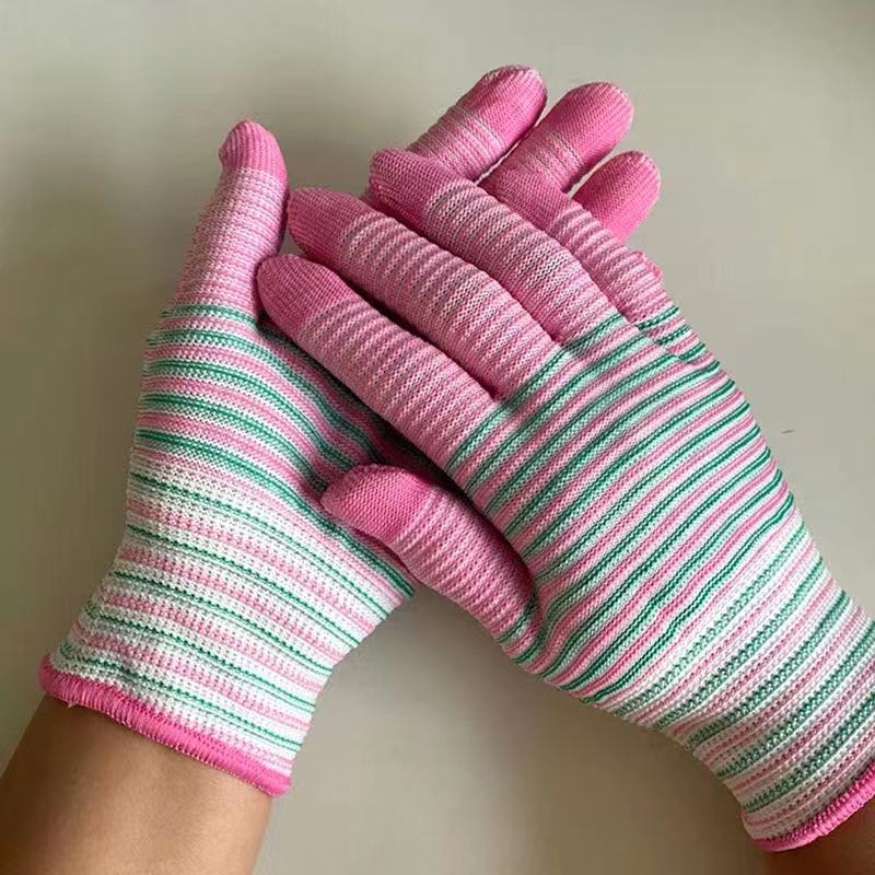 Work Gloves Protection Thin 13 Knitted Nylon Gloves Core Stripe Color Breathable Work Stick Hand Electronics Factory Powder full figure