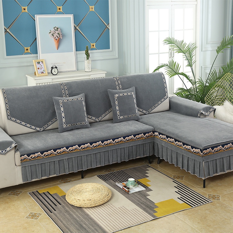 海纳百川菊灰色雪尼尔加厚款衍棉清新柔软质地温和多色家用型沙发垫图