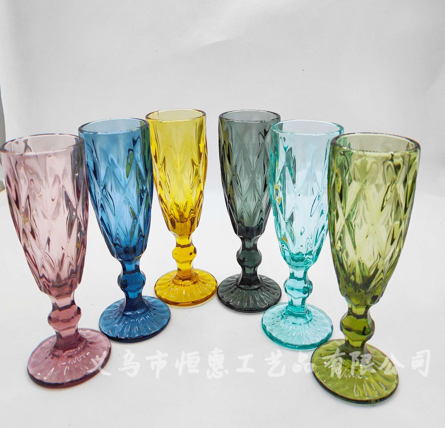 Factory direct sales of retro colored embossed champagne cups, creative juice cups, glass highball cups, and household colored glass cups detail image 8