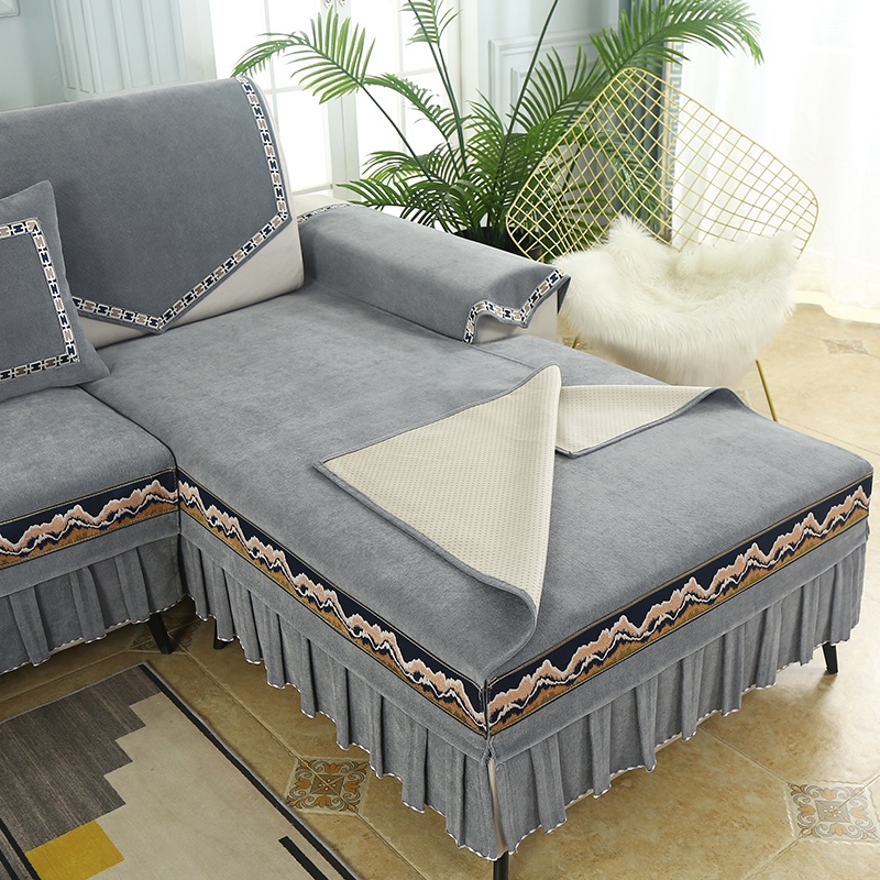 海纳百川菊灰色雪尼尔加厚款衍棉清新柔软质地温和多色家用型沙发垫详情图10