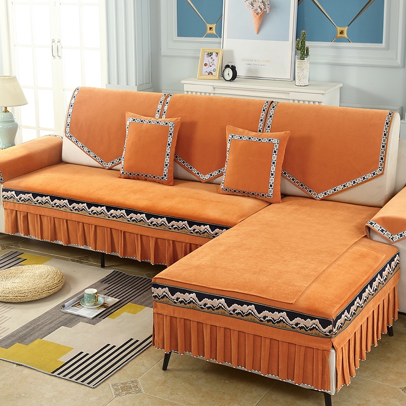海纳百川菊黄色雪尼尔加厚款衍棉清新柔软质地温和多色家用型沙发垫详情图2