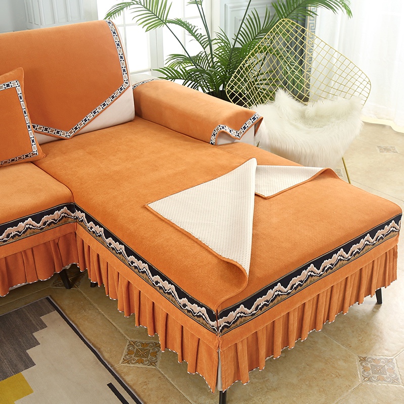 海纳百川菊黄色雪尼尔加厚款衍棉清新柔软质地温和多色家用型沙发垫详情图10