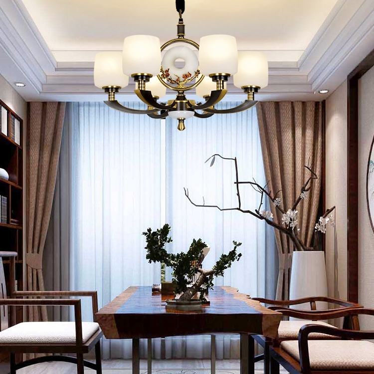 The 361 living room pendant lamp is a Chinese-style retro dining room lighting fixture, elegant, light luxury, modern and simple all-copper pendant lamp