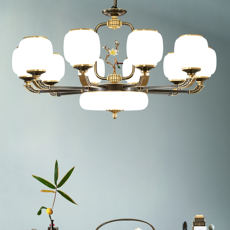3398 New Chinese-style living room chandelier, Chinese-style retro dining room lighting, grand, light luxury, modern and simple all-copper chandelier