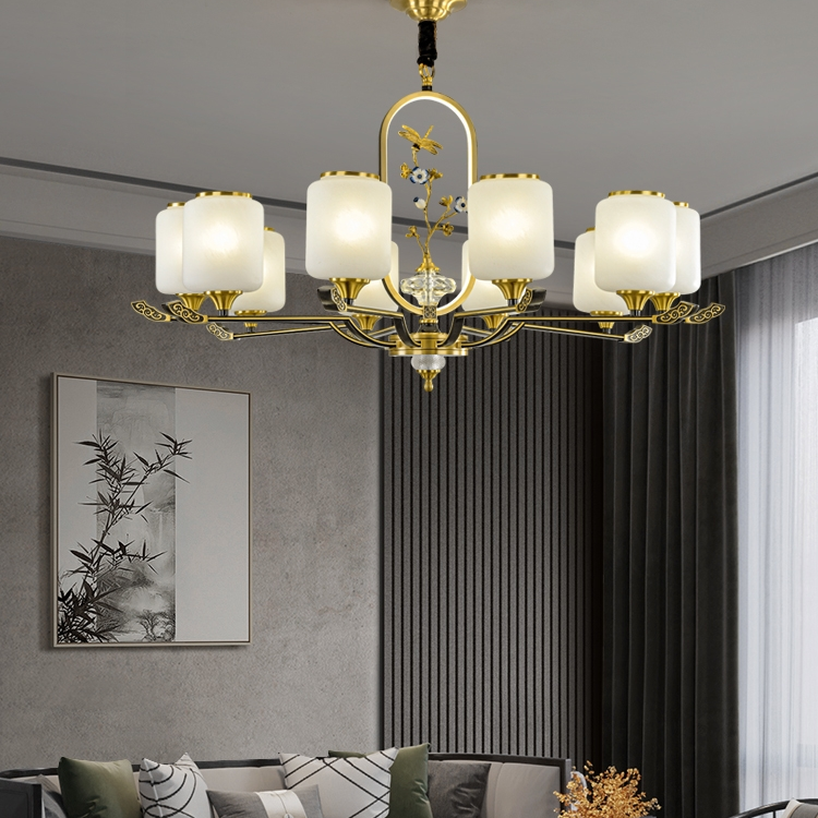 Elegant and generous jade chandelier, new Chinese-style grand villa living room and dining room lamp, Chinese-style duplex lamp