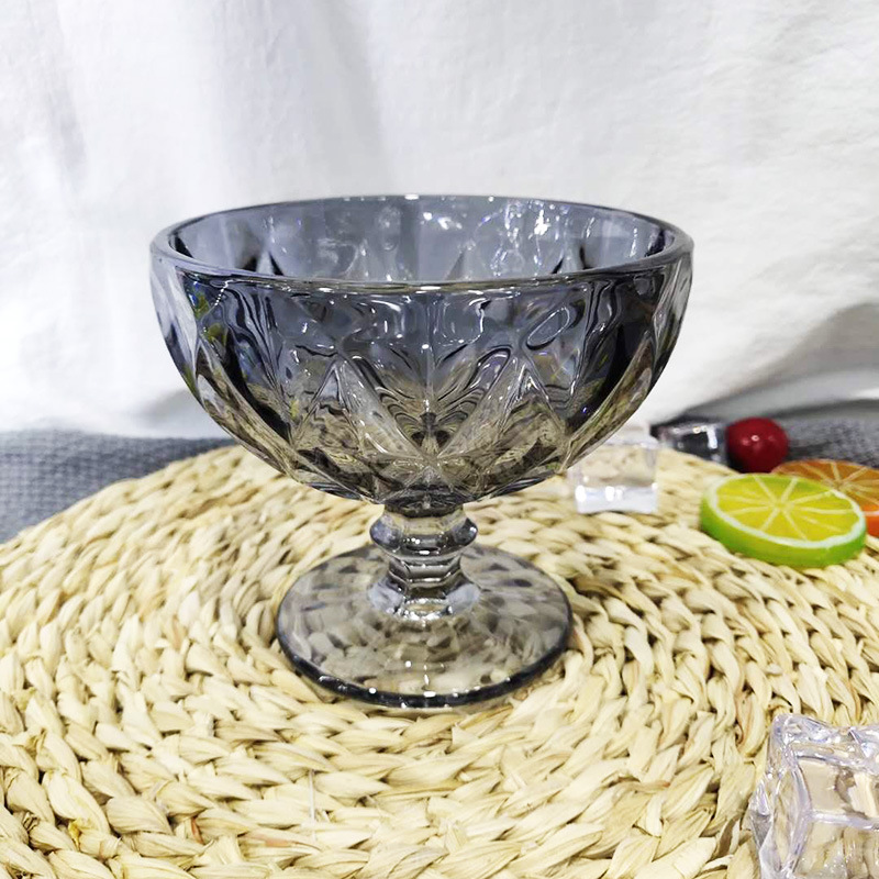 Factory direct sales of large rhombus-shaped creative European retro relief ice cream cups, ice cream bowls, dessert cups and glass highball cups pic 12
