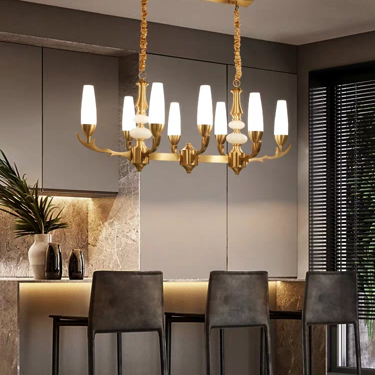 2021 全铜新中式吊灯别墅复式楼中国风客厅大气新款书房灯具