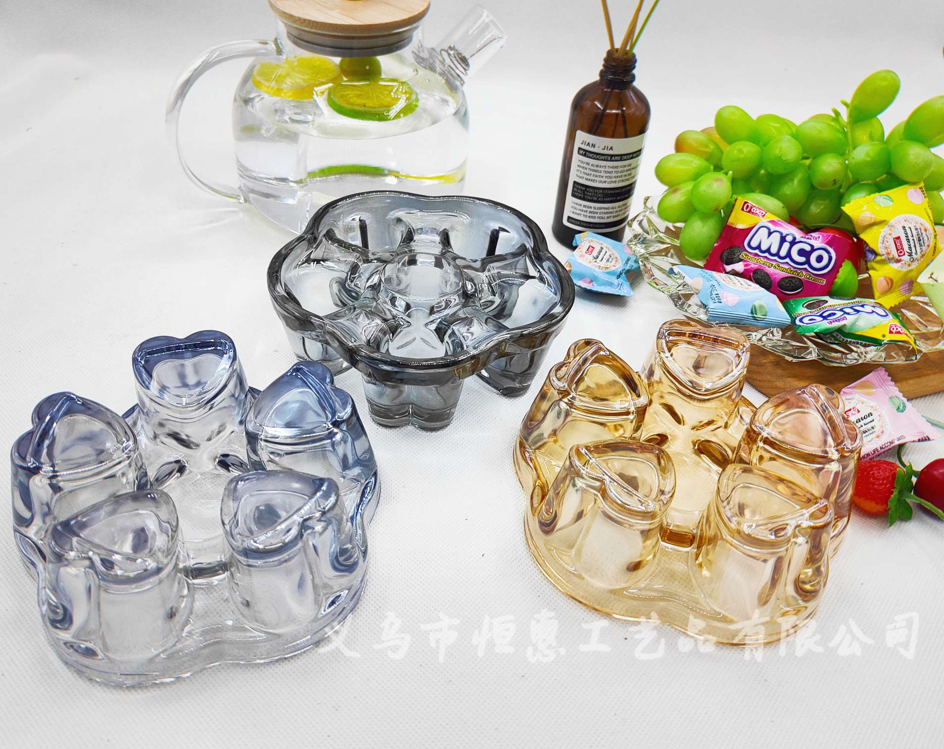 Heart-Shaped Glass Candle Holder Wholesale Creative Tea Set Heating Base Manufacturers Candle Cup Candle Holder Tea Set Base Specification drawing