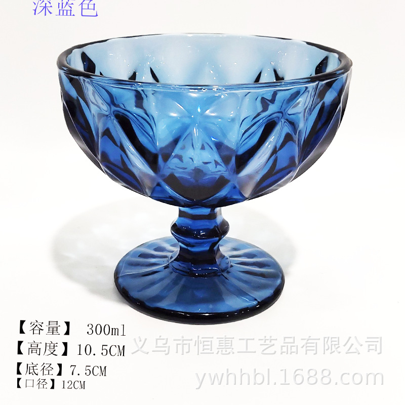 Factory direct sales of large rhombus-shaped creative European retro relief ice cream cups, ice cream bowls, dessert cups and glass highball cups pic 7