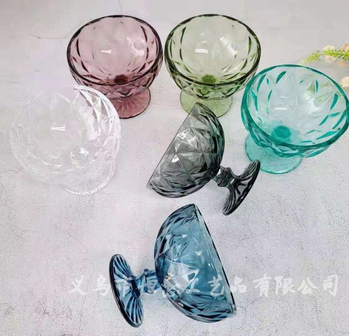 Factory direct sales of large rhombus-shaped creative European retro relief ice cream cups, ice cream bowls, dessert cups and glass highball cups pic 1