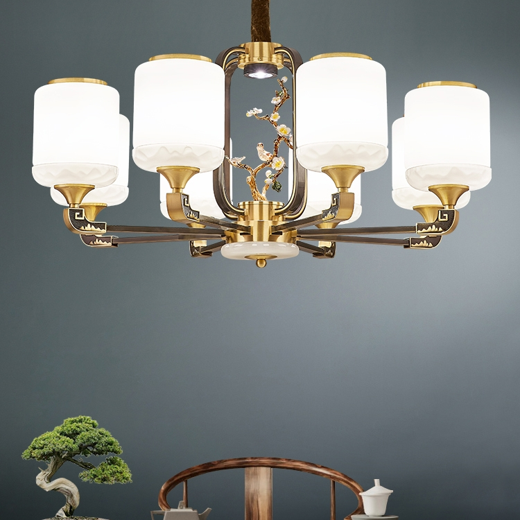 338 Elegant and generous chandelier, new Chinese-style grand villa living room and dining room lamp, Chinese-style duplex hall marble copper lamp