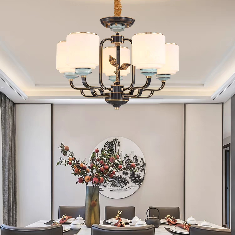 3451 New Chinese-style living room chandelier, Chinese-style retro dining room lighting, grand, light luxury, modern and simple all-copper chandelier