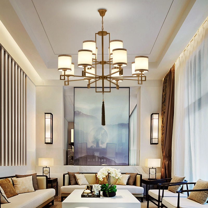 2021年新中式客厅吊灯中国风复古餐厅灯具大气轻奢现代简约全铜吊灯图