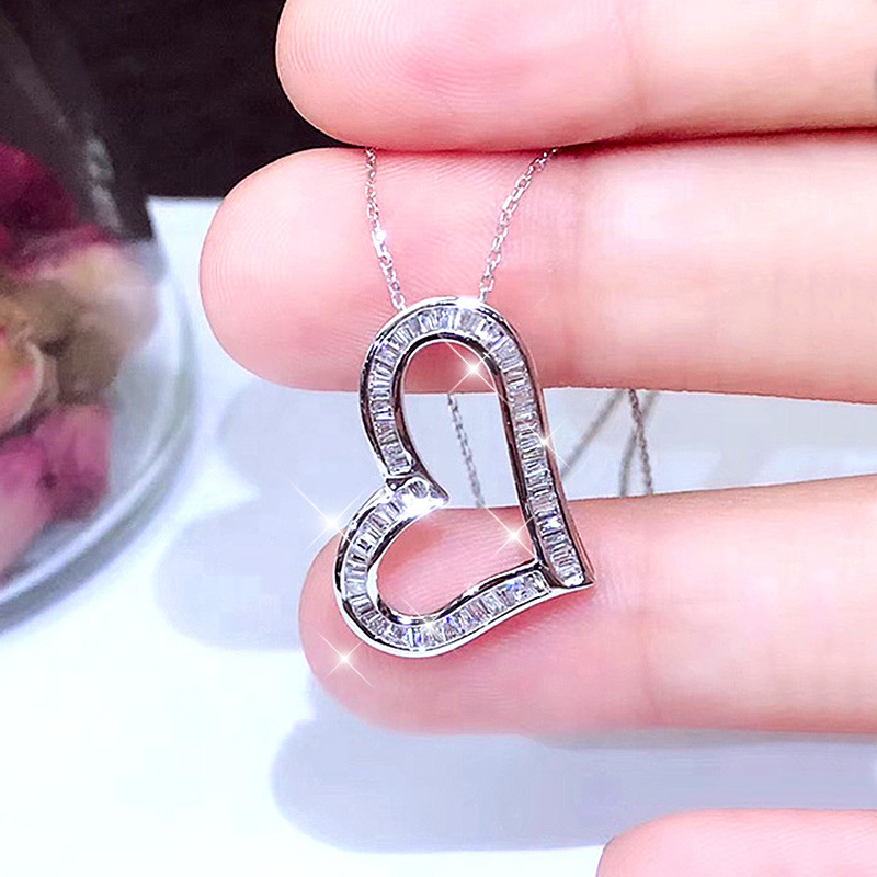 2021 new recommended fashion commuter ladder square T zircon necklace full of diamond heart zircon choker