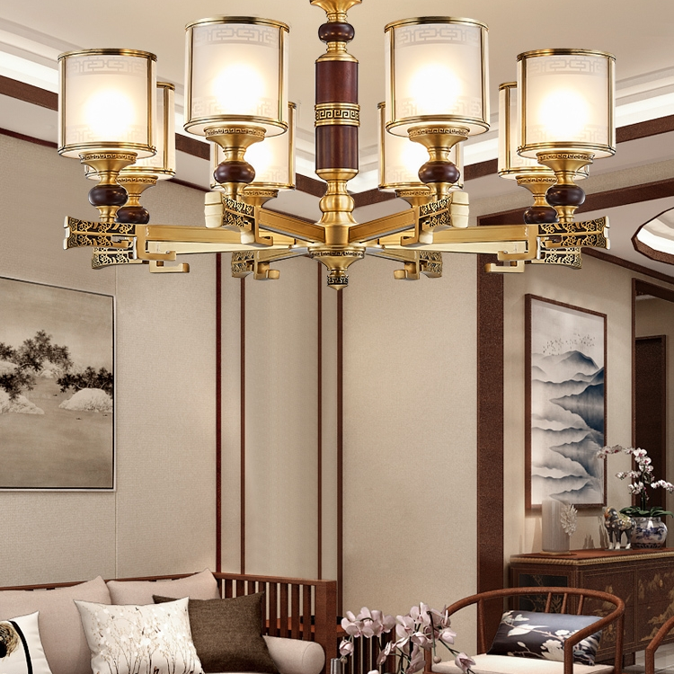 New Chinese-style living room chandelier, Chinese-style retro dining room lighting, grand, light luxury, modern and simple all-copper chandelier