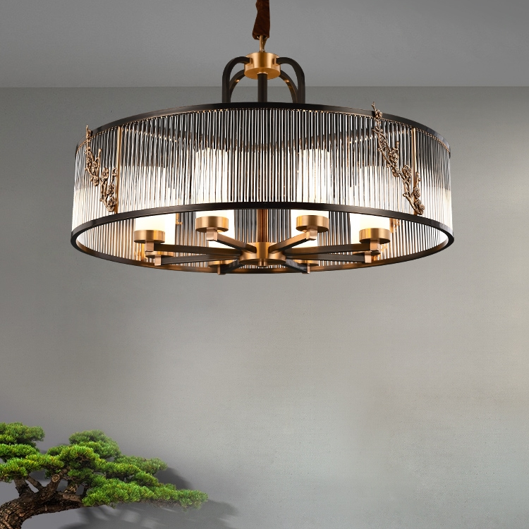 3309全铜玉石吊灯新中式大气别墅客厅餐厅灯中国风复式楼大厅云石铜灯