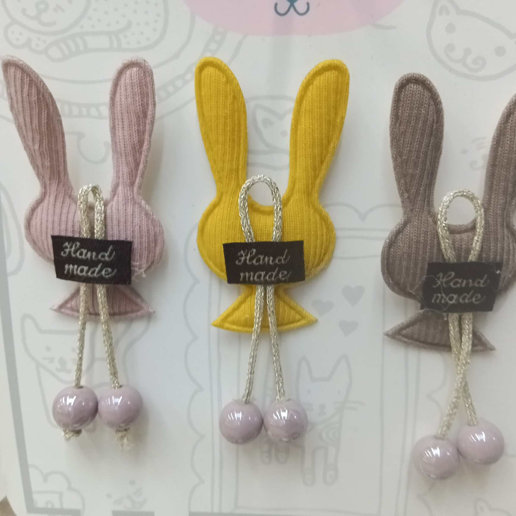 Rabbit head sticky cloth tag hanging double ball