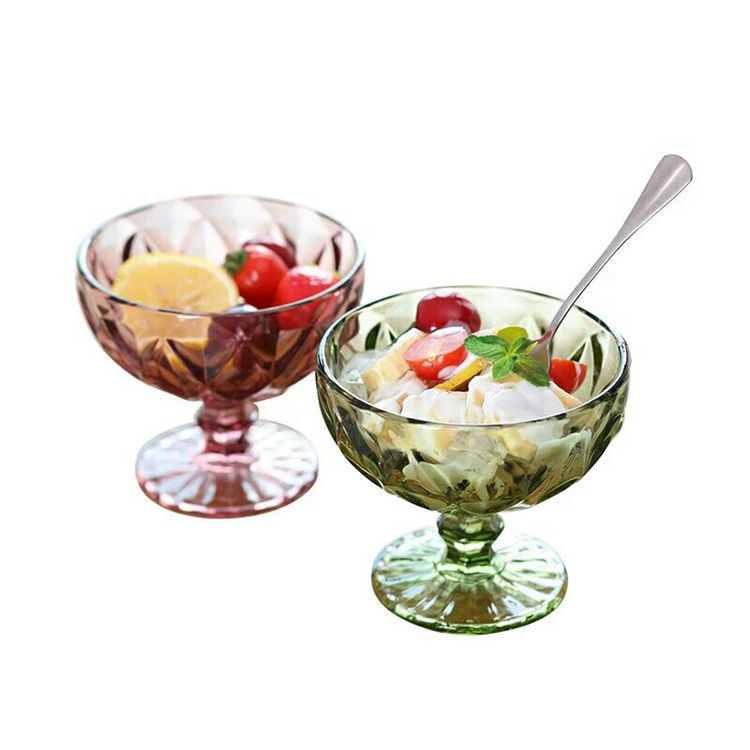 Factory direct sales of large rhombus-shaped creative European retro relief ice cream cups, ice cream bowls, dessert cups and glass highball cups Item Picture