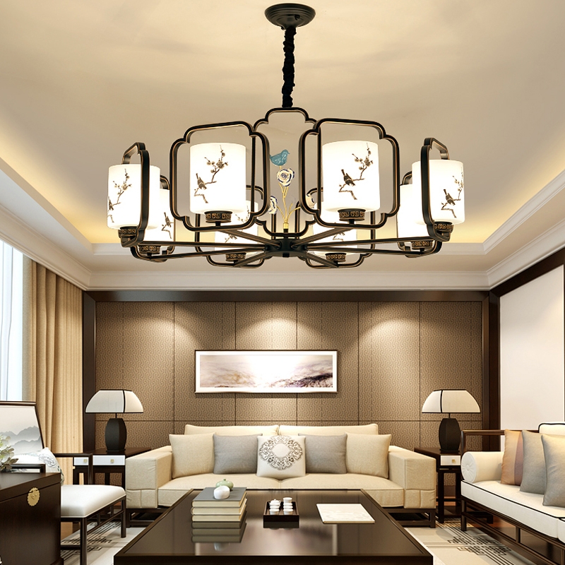 8891 New Chinese-style living room chandelier, Chinese-style retro dining room lighting, grand, light luxury, modern and simple all-copper chandelier