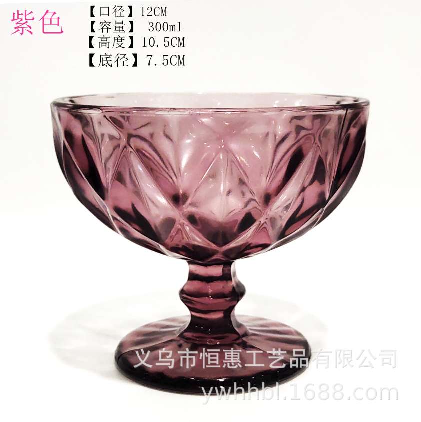 Factory direct sales of large rhombus-shaped creative European retro relief ice cream cups, ice cream bowls, dessert cups and glass highball cups pic 5