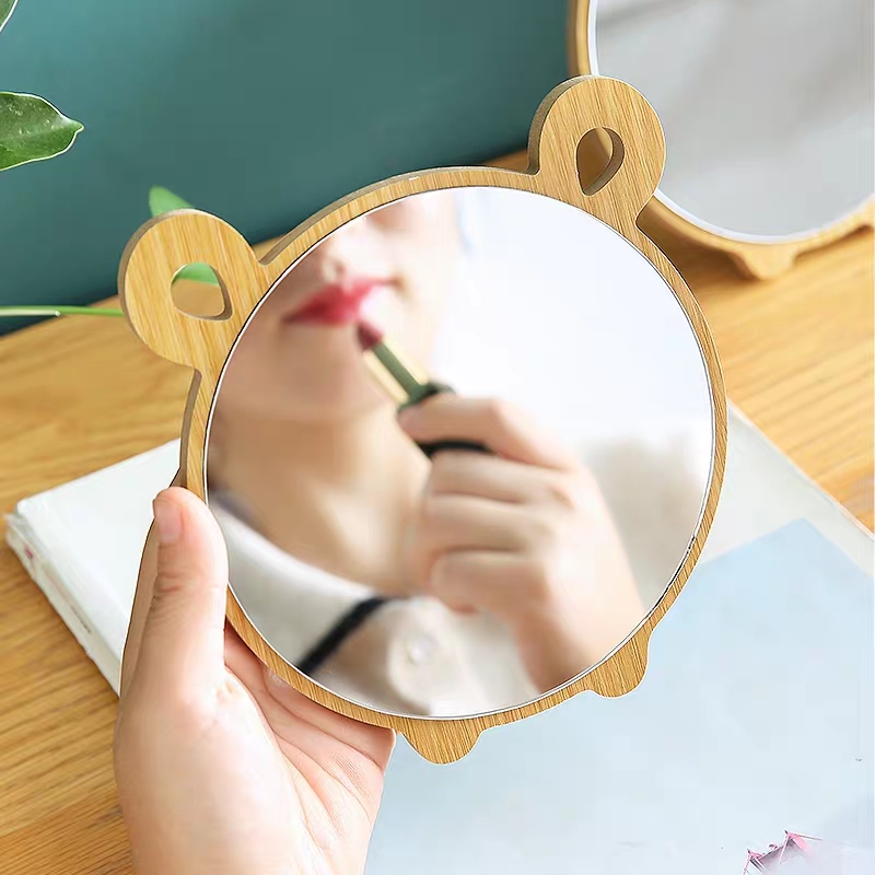 木质台式化妆镜子女可立折叠单面梳妆镜学生便携宿舍桌面镜大号小01