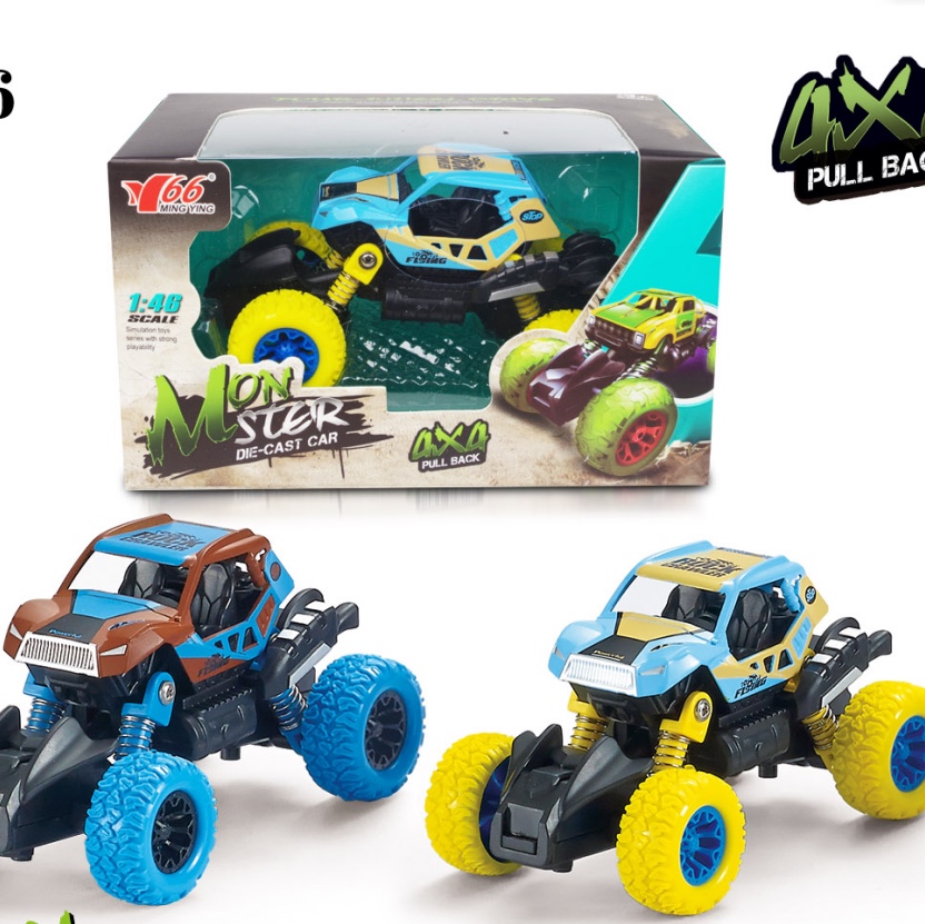 跨境1:46 合金前后回力带弹簧避震攀爬车1款2色混装