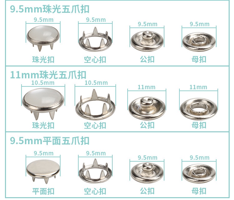 Five-Prong Fastener Clothes Fastener Seamless Metal Snaps Fastener Baby Invisible Fastener Colorful Five-Prong Fastener To Prevent Exposure Application Scenario