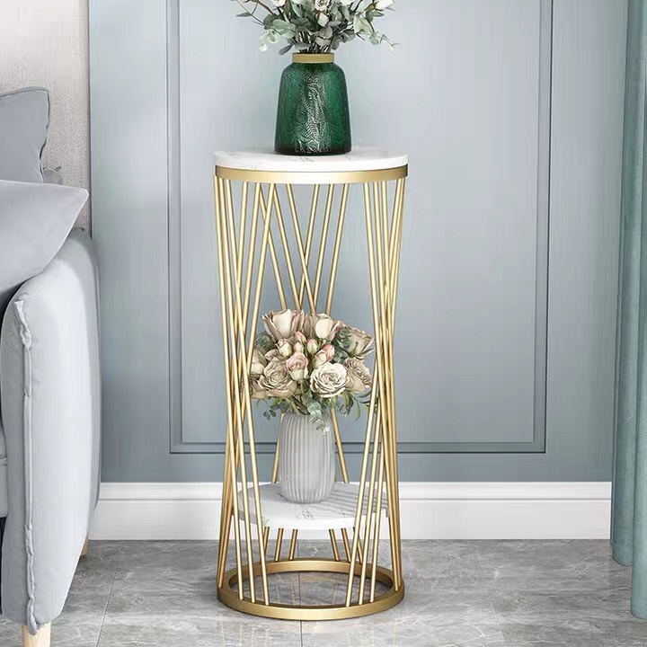 Nordic flower stand storage rack, light luxury living room, indoor balcony, simple floor-standing marble green ivy flower stand side table