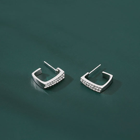 Designer geometric micro-inlaid S925 silver pin personality earrings for women