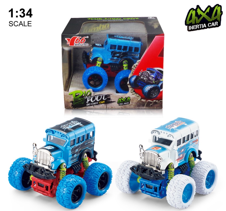 One Q-version alloy inertial four-wheel drive off-road large wheel with spring shock absorption Graffiti (Volkswagen) bus in two mixed colors detail image 1