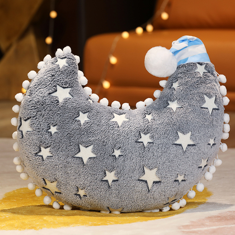Luminous cushion, moon, stars, clouds, plush cushion, air conditioning blanket, children's cover blanket, starry night luminous blanket cushion, 40cm / 60cm. Blankets: 100*90, 180*100cm