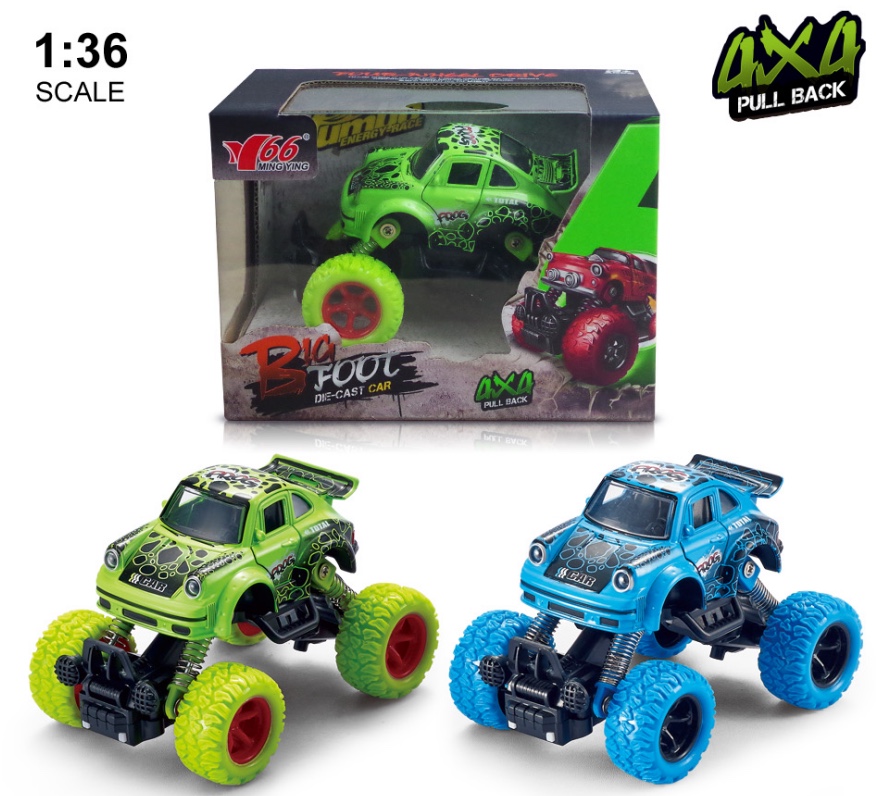 Q版合金前后回力带弹簧避震攀爬大轮（小保时捷）2开门老爷车1款2色混装产品图