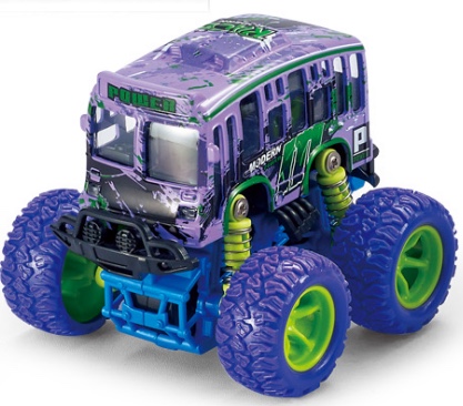 One Q-version alloy inertial four-wheel drive off-road large wheel with spring shock absorption graffiti (single-decker) bus in two mixed colors Item Picture