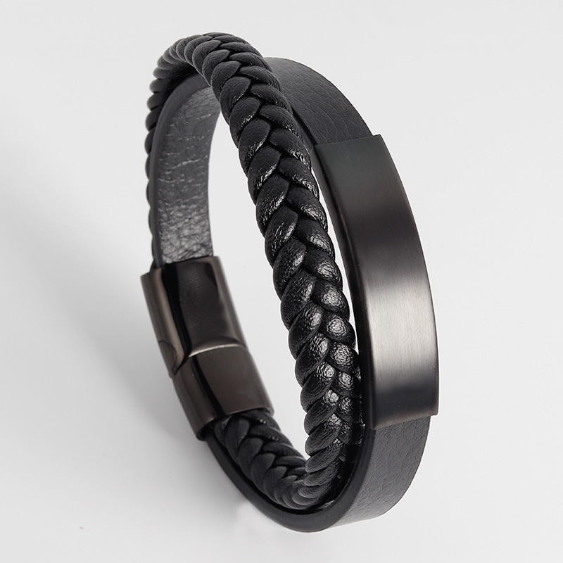 Titanium steel bracelet, leather rope bracelet, men's stainless steel genuine leather woven bracelet, handcrafted multi-layer leather bracelet jewelry