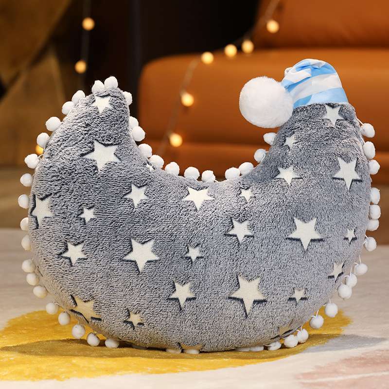 Luminous cushion, moon, stars, clouds, plush cushion, air conditioning blanket, children's cover blanket, starry night luminous blanket cushion, 40cm / 60cm. Blankets: 100*90, 180*100cm details Picture