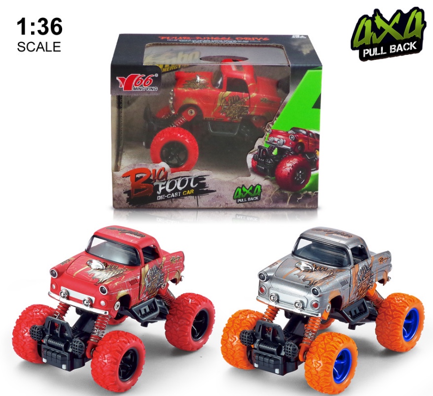Q version alloy front and rear rebound with spring shock absorber climbing large wheels (Chevrolet 2) Vintage car with door opening, 1 model in 2 colors mixed details Picture