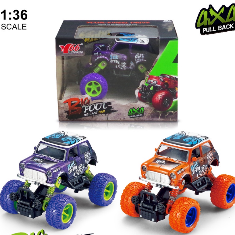 Q版合金前后回力带弹簧避震攀爬大轮（迷你）2开门老爷车1款2色混装