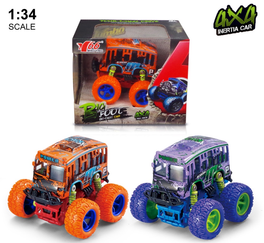One Q-version alloy inertial four-wheel drive off-road large wheel with spring shock absorption graffiti (single-decker) bus in two mixed colors detail image 1